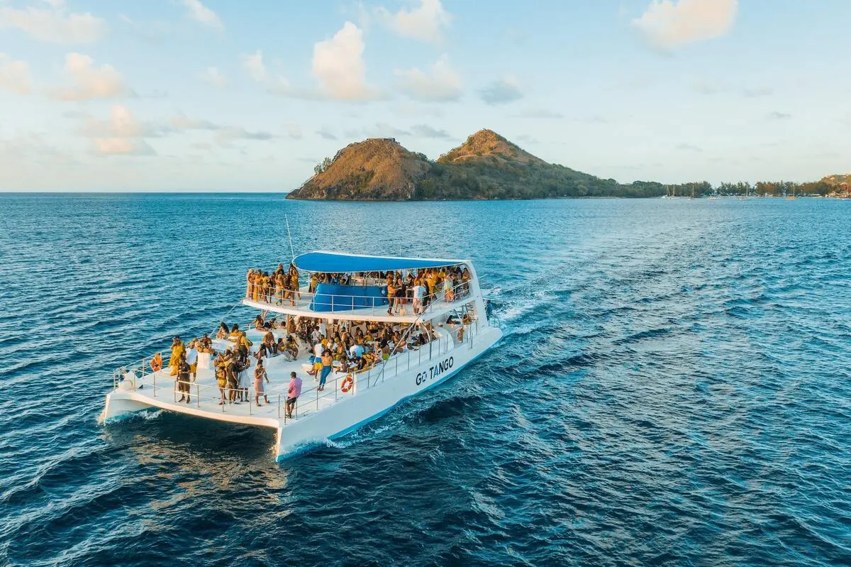Views of a boat party on a catamaran