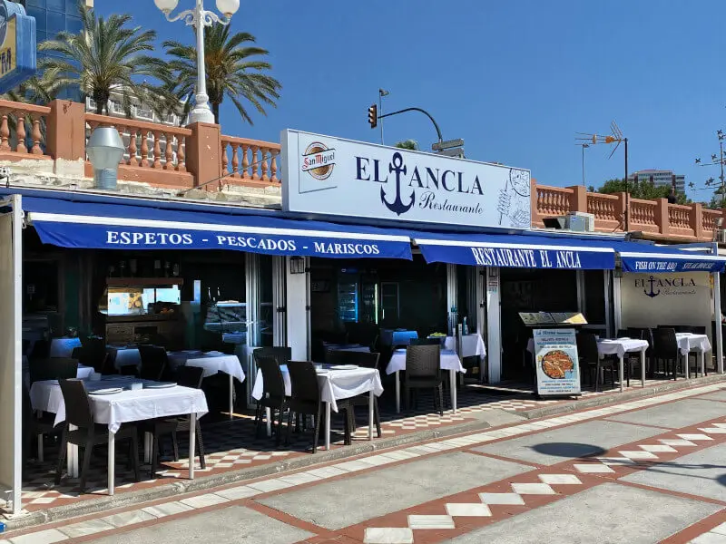 Terrace on the seafront of El Ancla Restaurant 