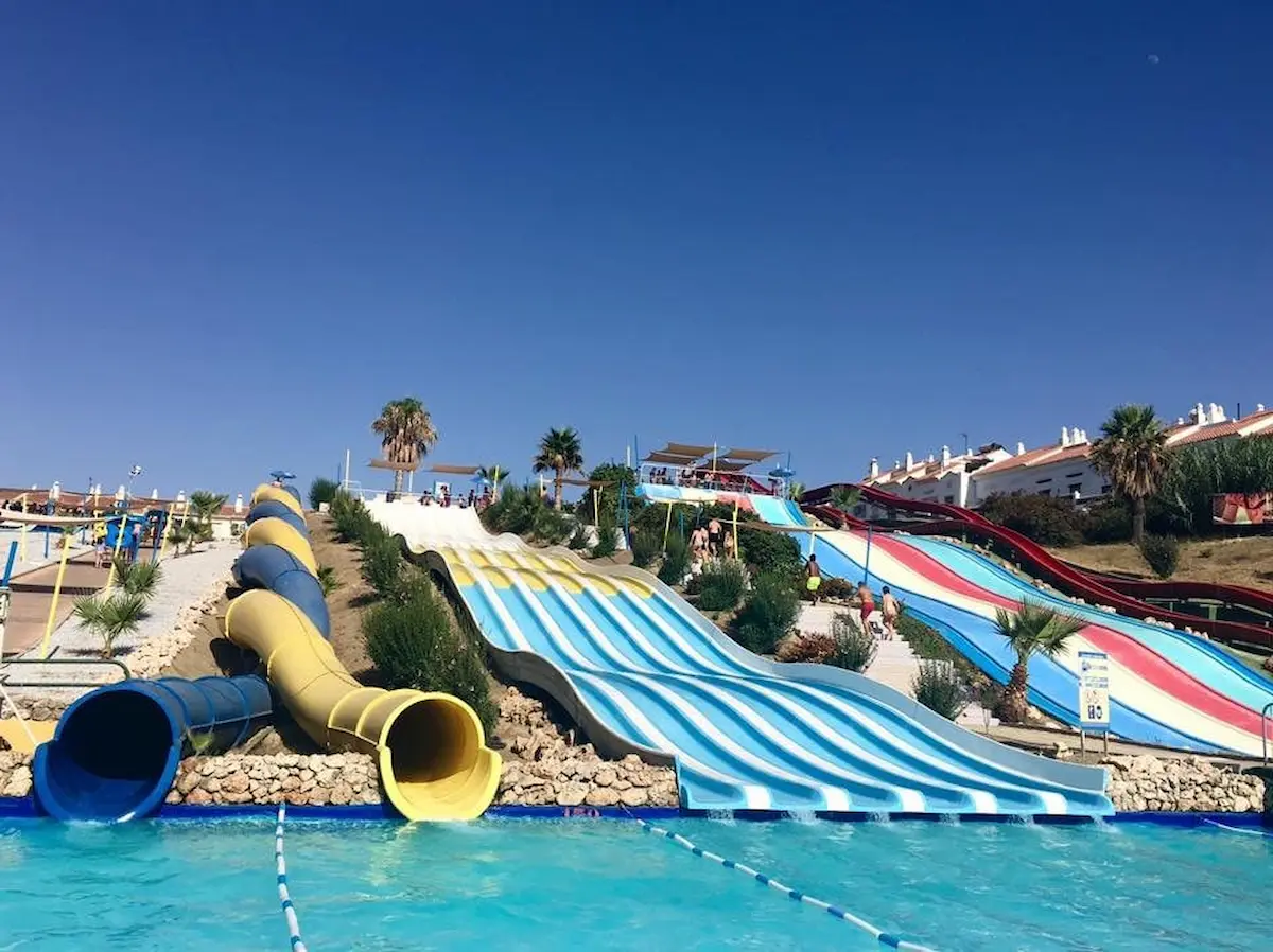 Slides of some of the attractions of Aquavelis, in Torre del Mar