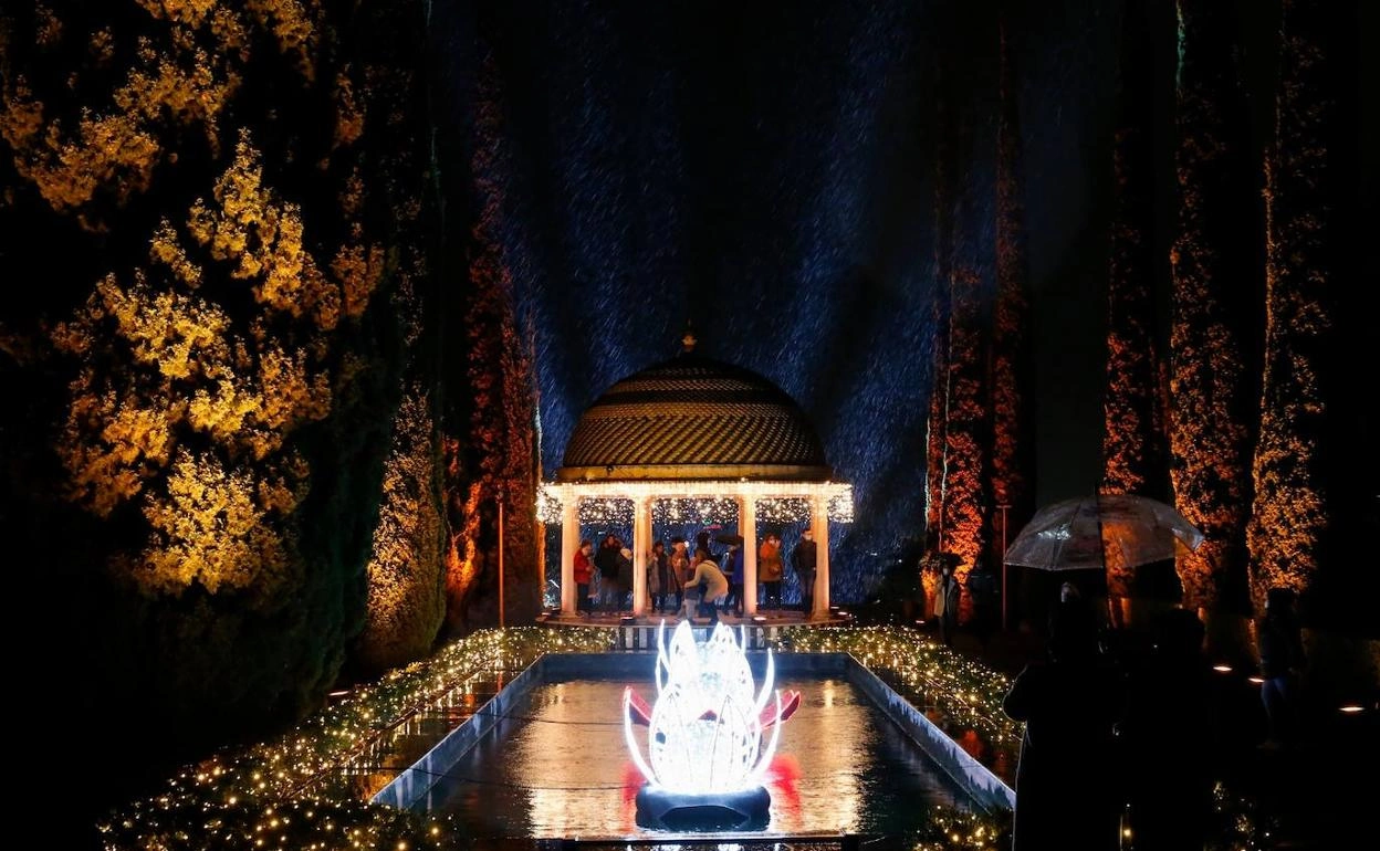 Kerstlichtshow in de botanische tuin van Malaga