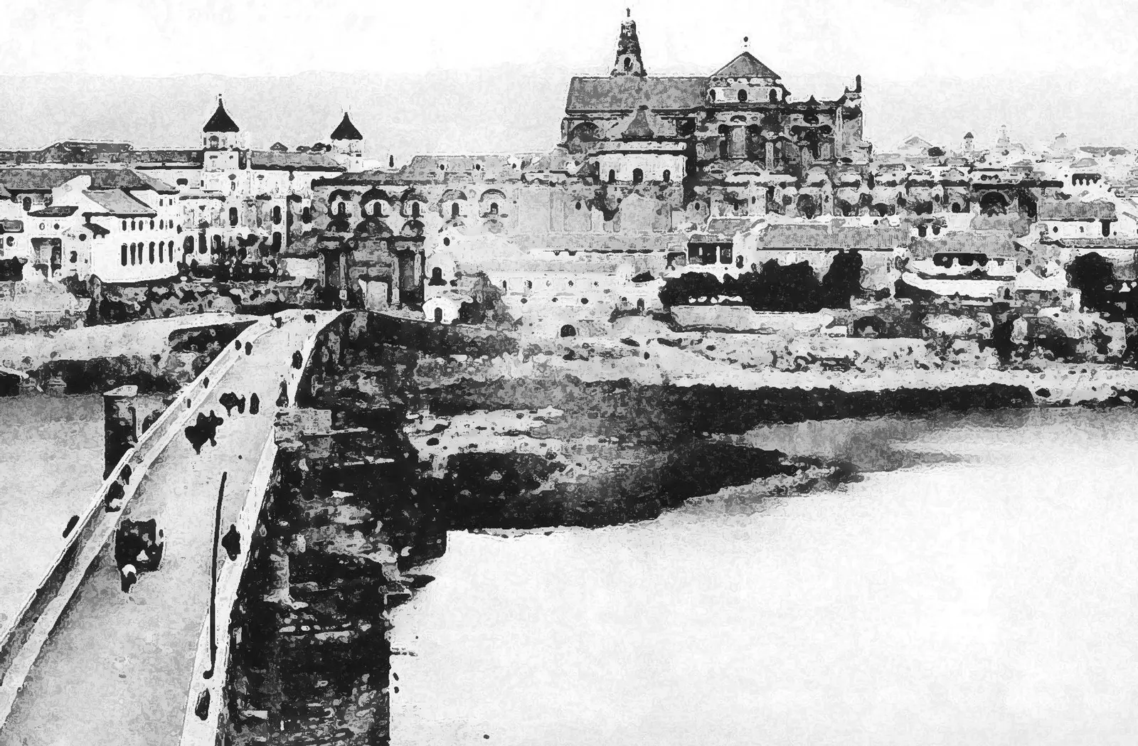 Spaans leger op de vlucht voor Franse troepen over de Roman Bridge