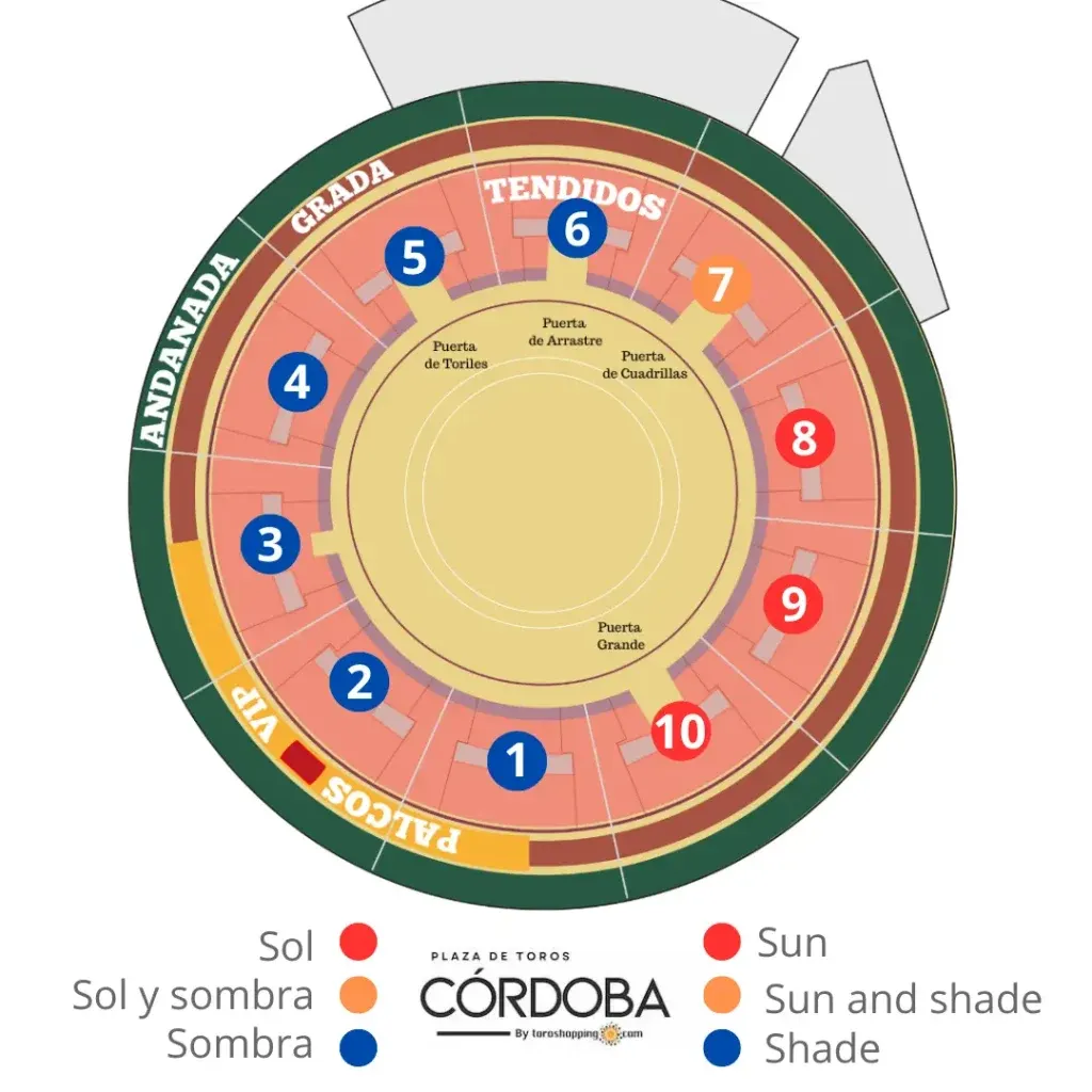 Map of the sun and shade distribution in the Córdoba Bullring
